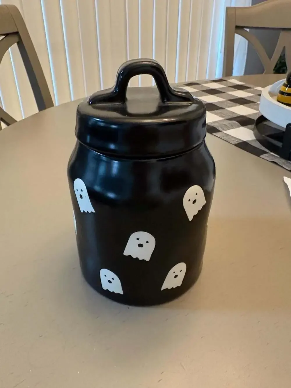 Rae Dunn Black Halloween BOO! Canister with Ghost Print